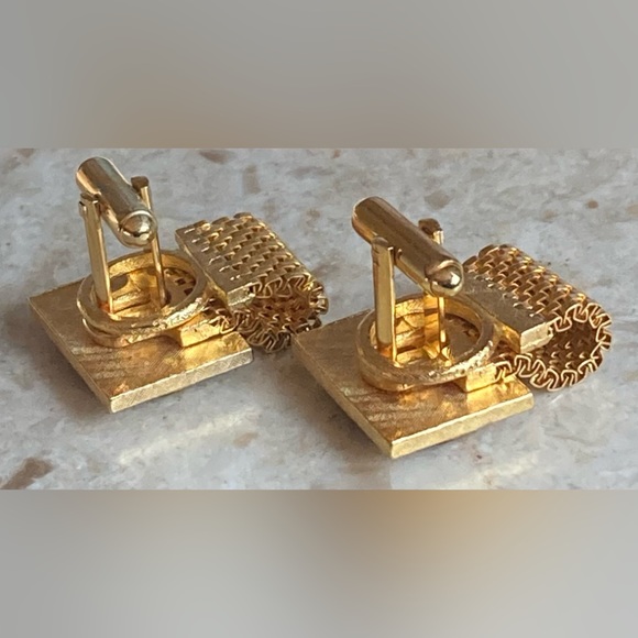 Dante Vintage Tiger Eye Gold Tone Mesh Wrap Around Watch Band Cuff Links - Picture 3 of 5